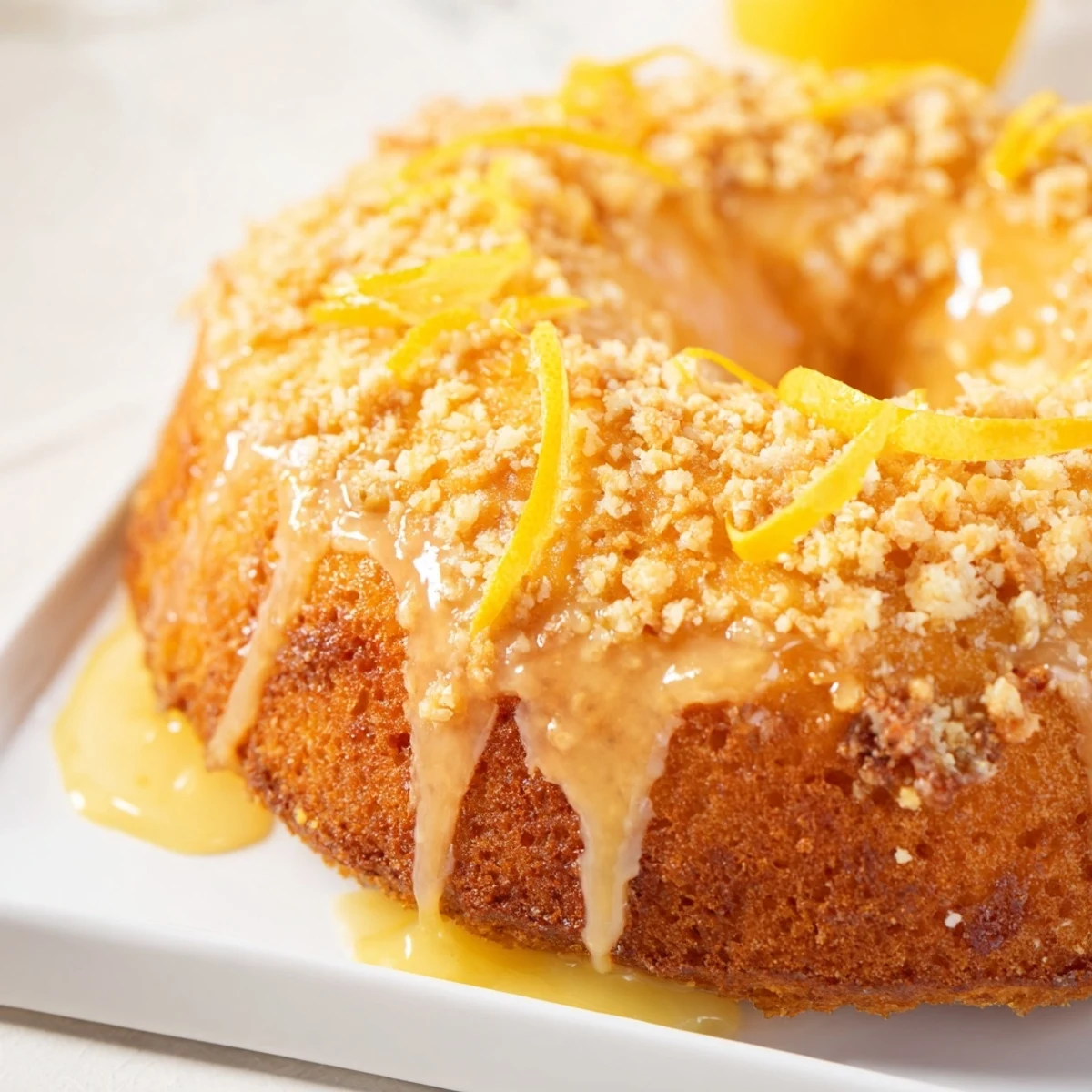 Freshly baked American classic: a golden lemon loaf cake, ready to be enjoyed.