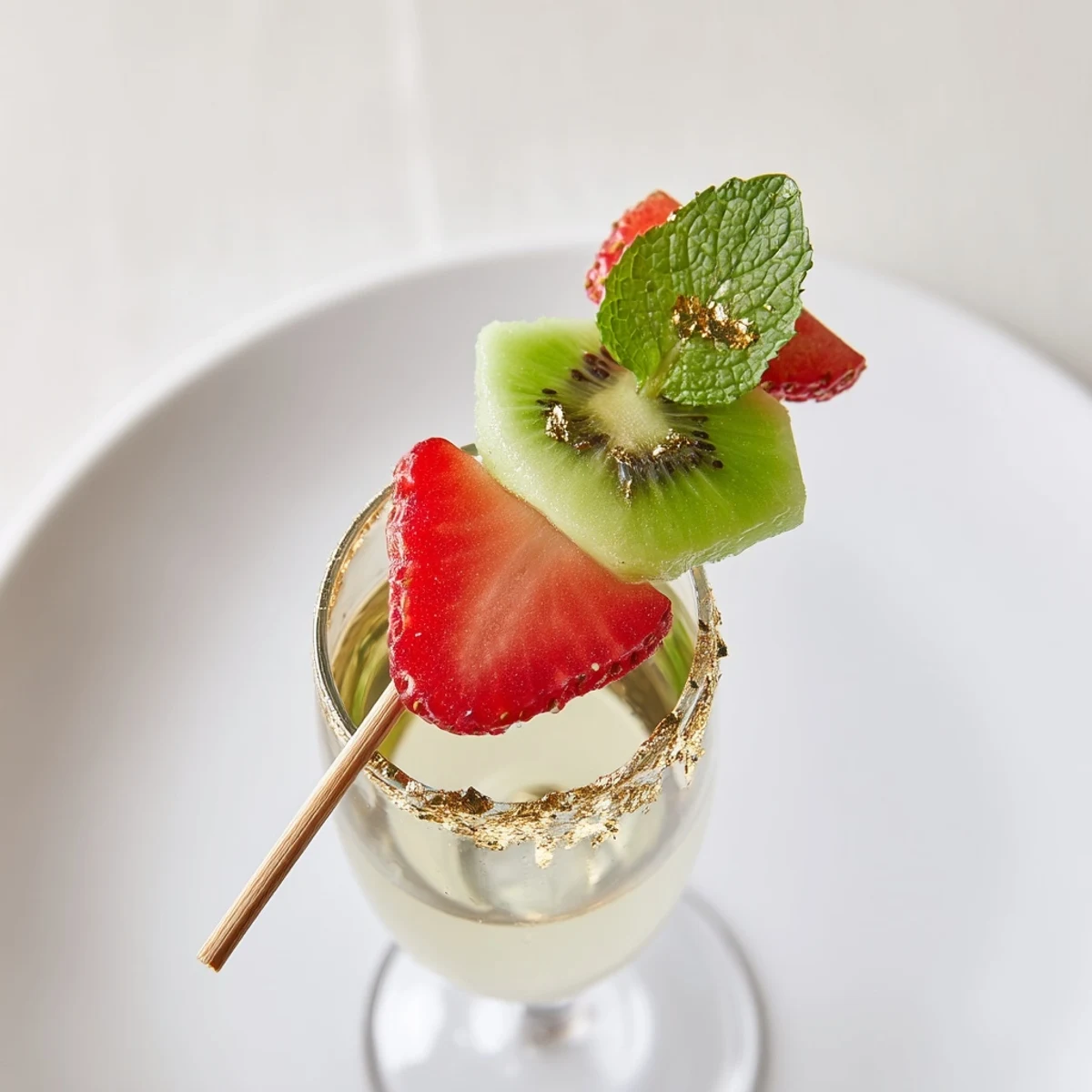 Vibrant fruit garnishes, ready to adorn champagne flutes, elevate New Years with strawberry halves.