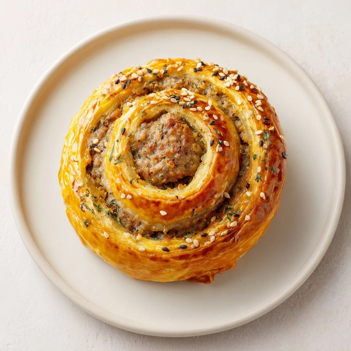 Golden, flaky pastry surrounds savory sausage in this delicious mini sausage roll wreath.