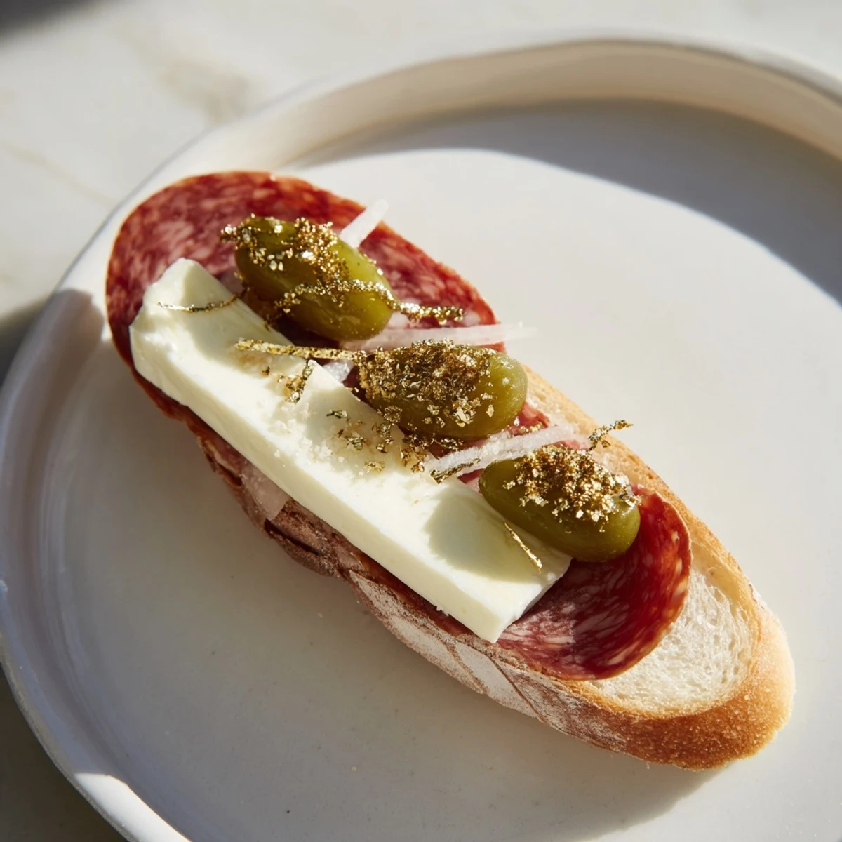Crisp toasted bread topped with Sparkling Champagne Toast, a festive treat perfect for celebrations.