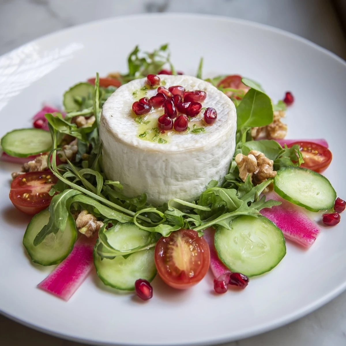 A beautiful Zenith Point salad: arugula, tomatoes, and cheese converging, ready to serve.