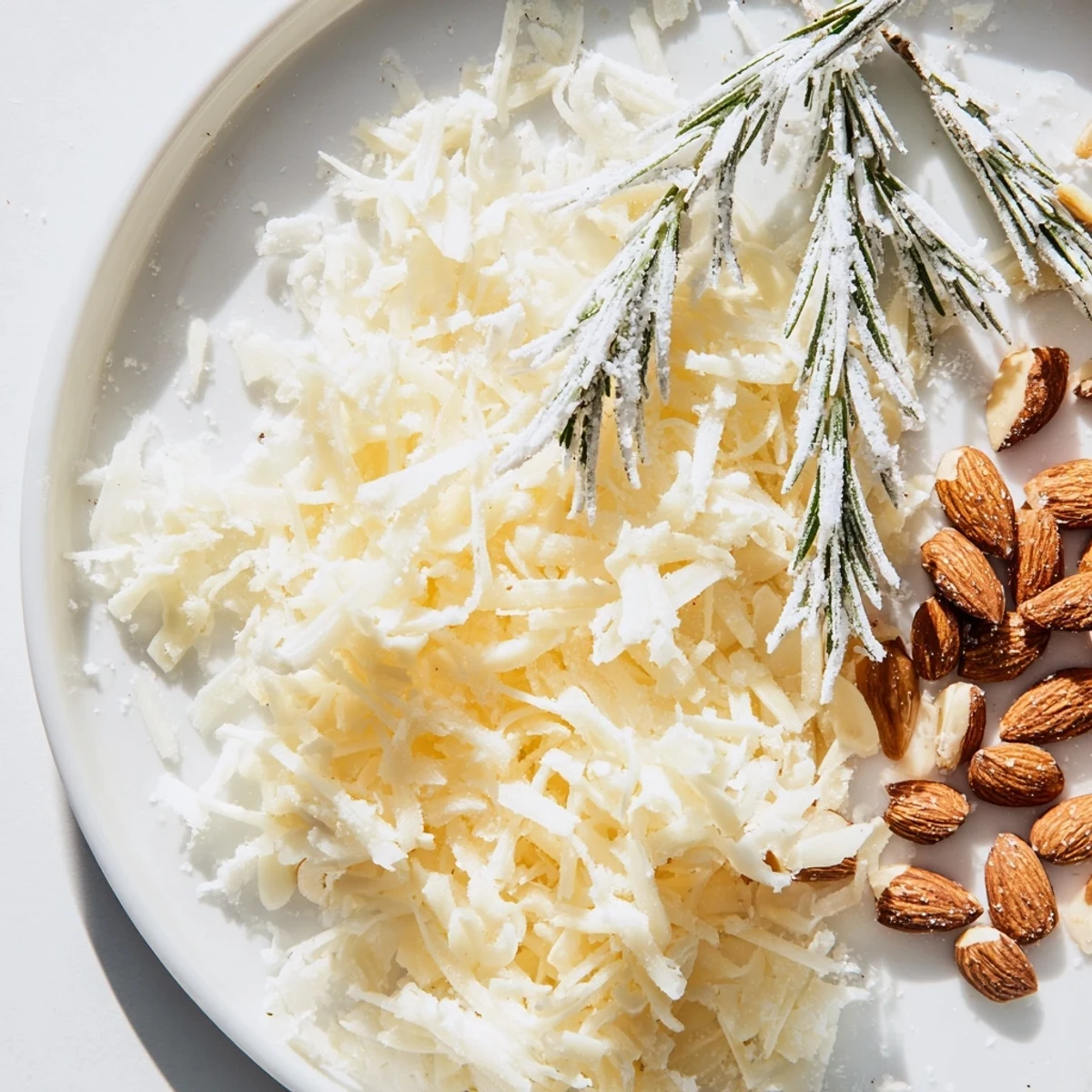 Sugared rosemary "frosted pines" stand over white cheddar snowdrifts on this The Frosted Pine board, ready to serve.