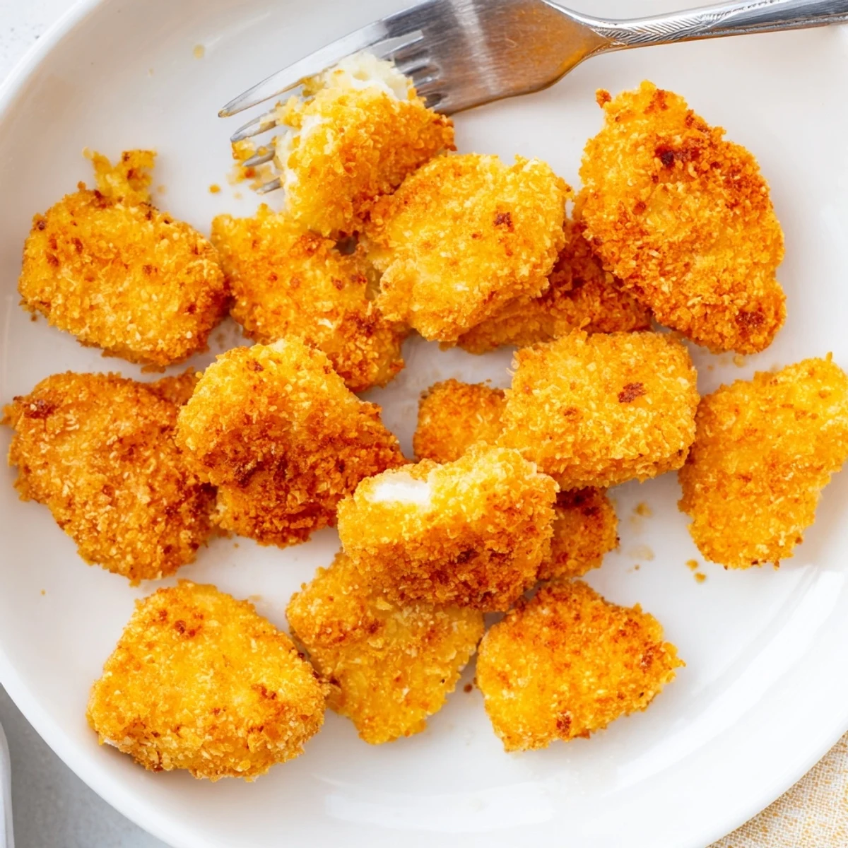 Homemade air fryer un-fried chicken nuggets, a healthy, kid-friendly American main course.