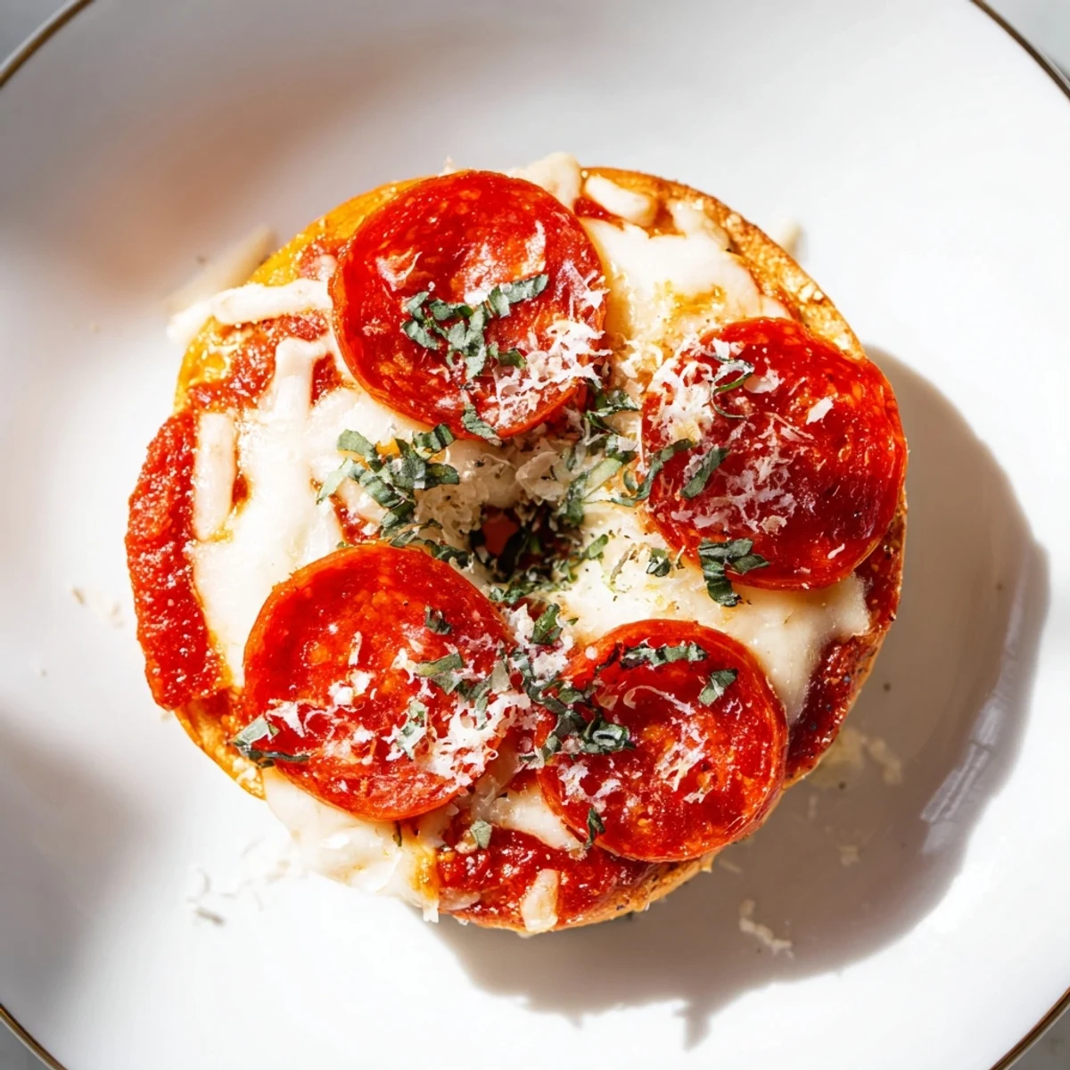 Mini pepperoni pizza bagels, with melted cheese and crispy pepperoni, is a delicious snack.