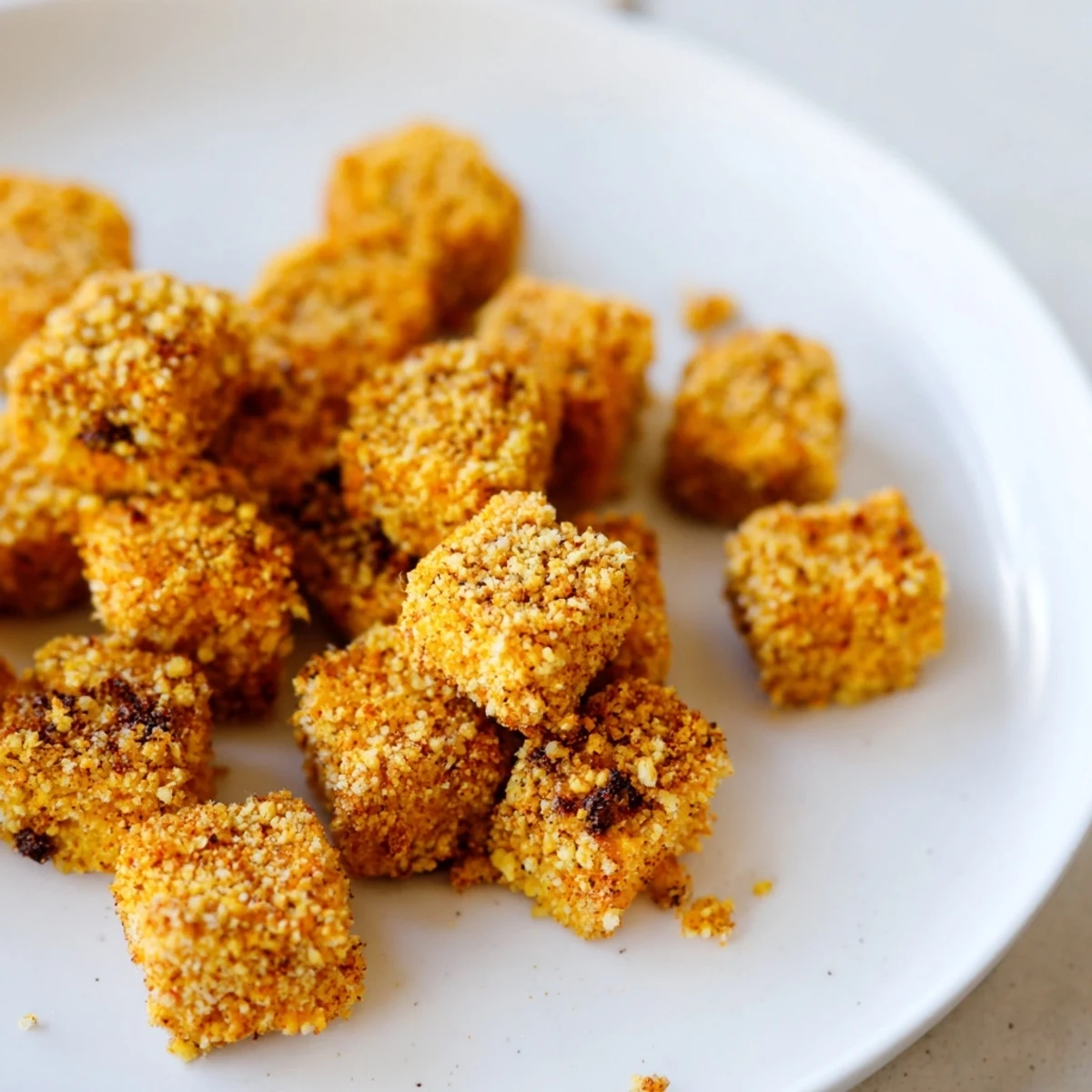 Crispy Popcorn Tofu Bites alongside a dipping sauce, a perfect vegan snack for parties or weeknights.
