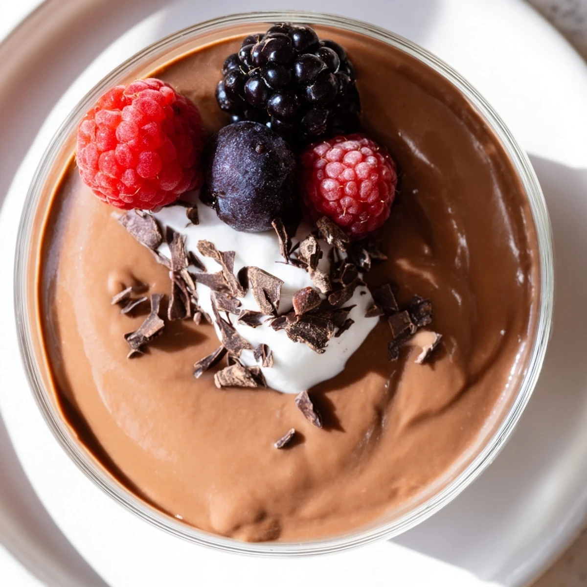 Smooth and luscious avocado chocolate pudding, perfect for a quick, healthy vegan dessert treat.