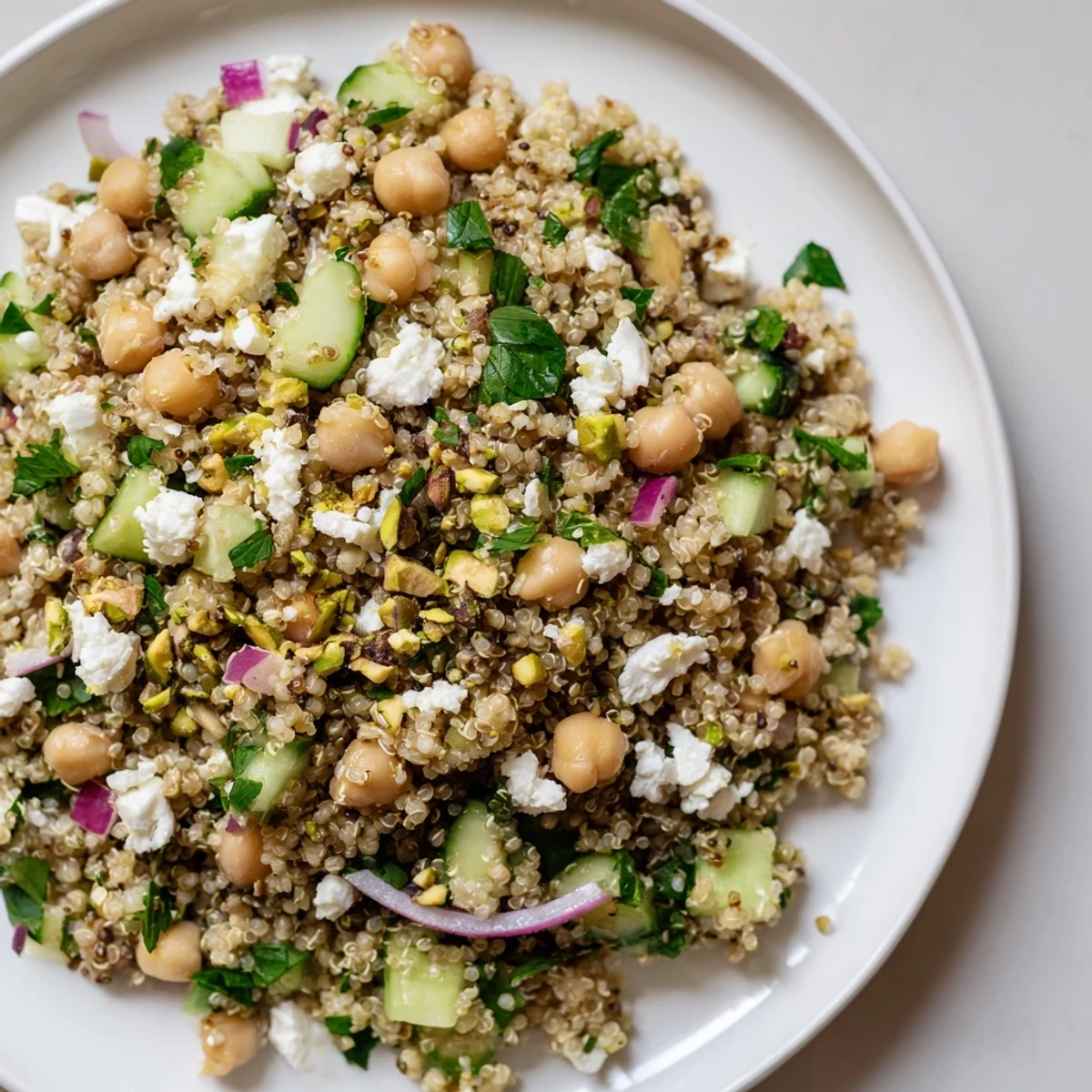 Jennifer Aniston Salad, bursting with fresh herbs, chickpeas, and feta in a vibrant, Mediterranean-inspired dish.