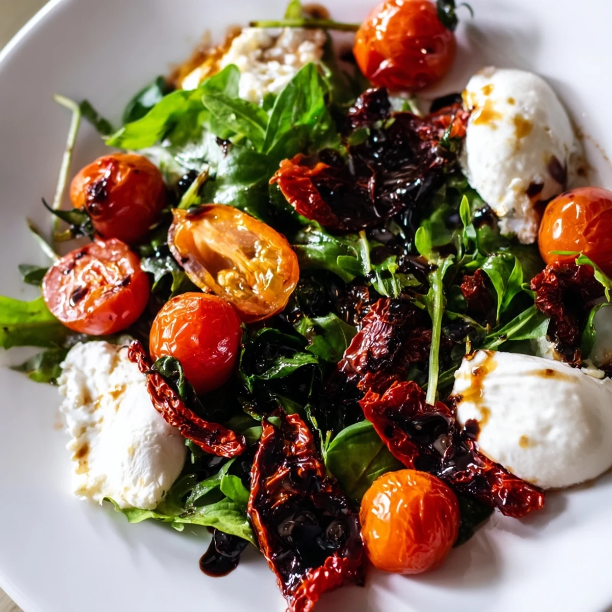 Imagine the vibrant Tomato Flight Salad's colorful tomatoes mingling with a drizzle of balsamic glaze and fresh basil.