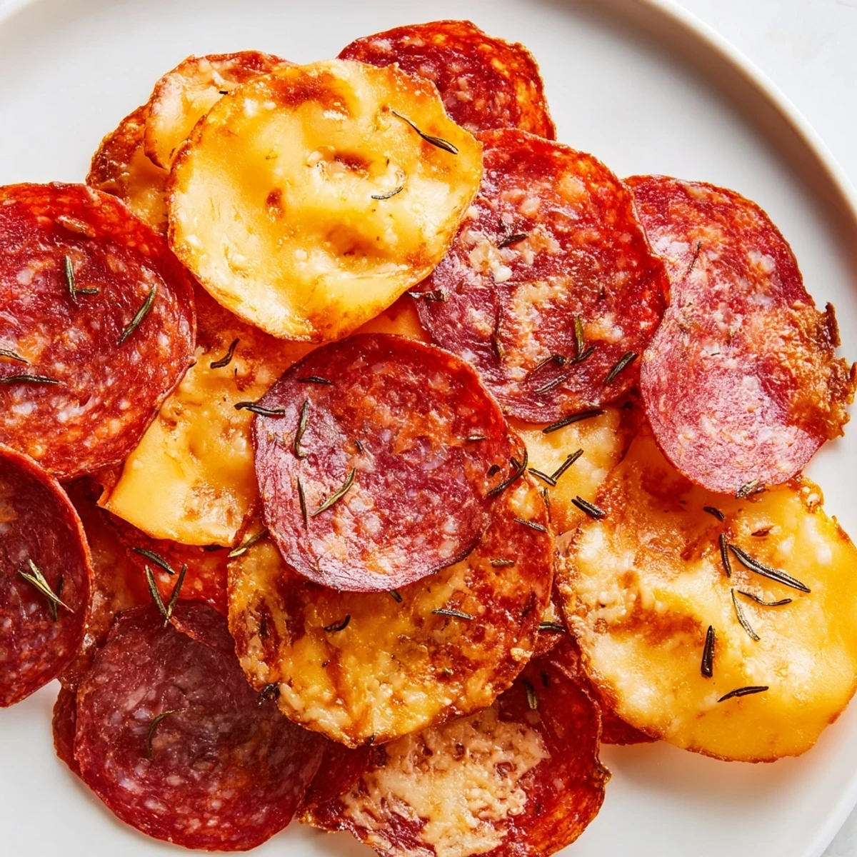 Enjoy a platter of homemade charcuterie chips: flavorful, low-carb snack perfect for sharing at parties.