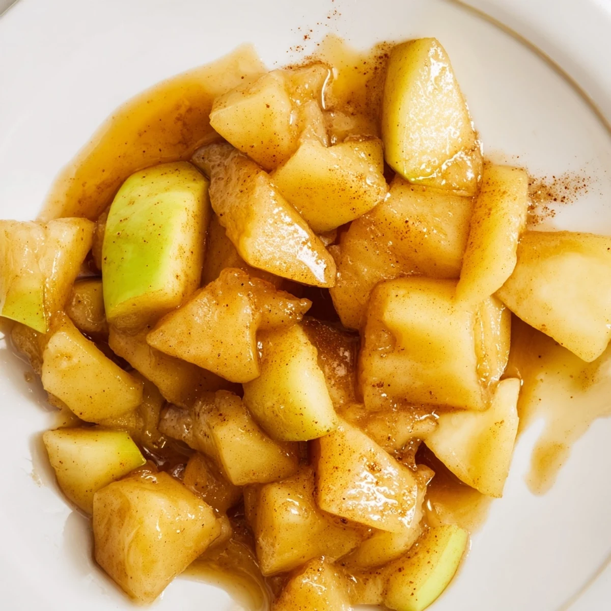 Slow cooker stewed apples bubbling gently, a warm fall dessert with cinnamon and honey scents.