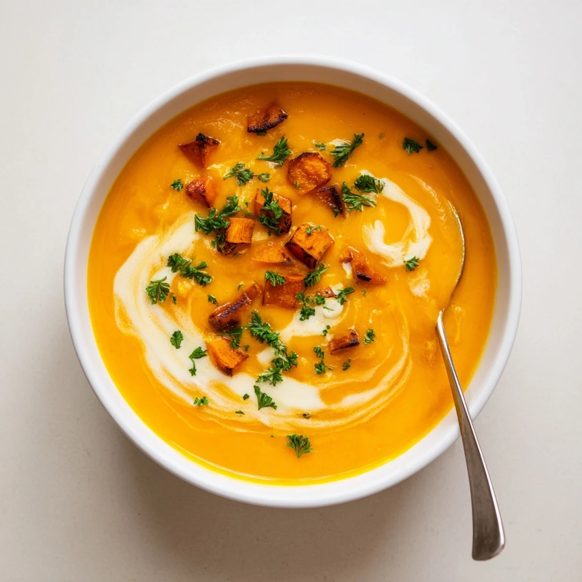Hearty Carrot-Based Creamy Soup served with crusty bread, highlighting the velvety texture and warm spices.