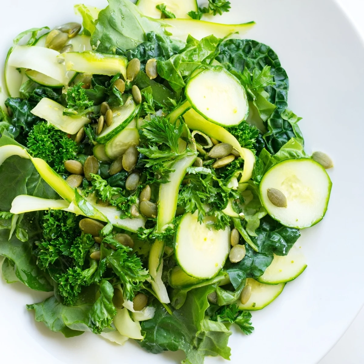 A chilled Glowing Green Salad featuring vibrant greens and vegetables, perfect as a refreshing side dish.
