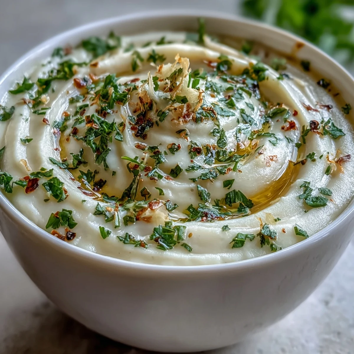 Creamy White Bean and Parmesan Soup steaming in a rustic bowl, topped with fresh parsley and grated cheese.