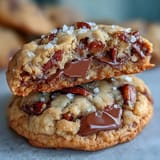 Golden-brown butter pecan cookies topped with sea salt, featuring rich nutty flavor and soft, chewy texture.  