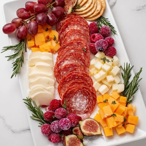 Festive Stocking Charcuterie Board packed with cured meats and cheeses, ready for holiday celebrations.
