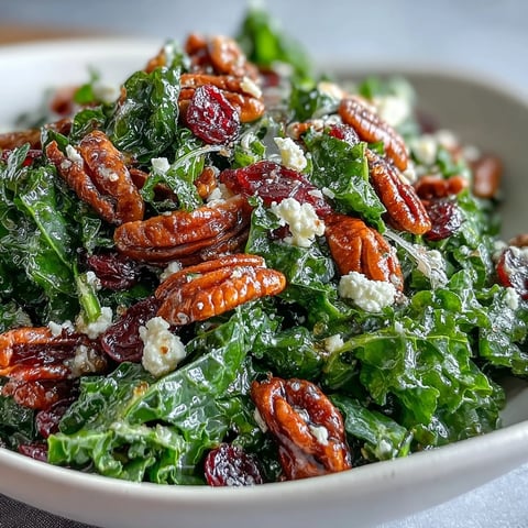 Warm Kale Salad With Maple Mustard Dressing featuring tender greens, sweet cranberries, and crunchy nuts.