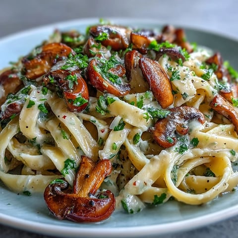 Creamy Mushroom Stroganoff served in a bowl, fork twirling fettuccine through savory mushroom slices and rich, tangy sauce.