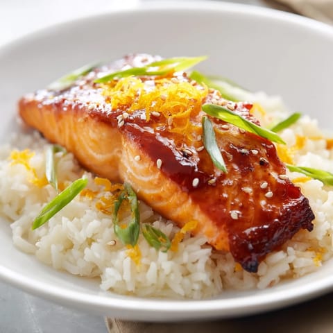Sticky Orange Salmon Rice
