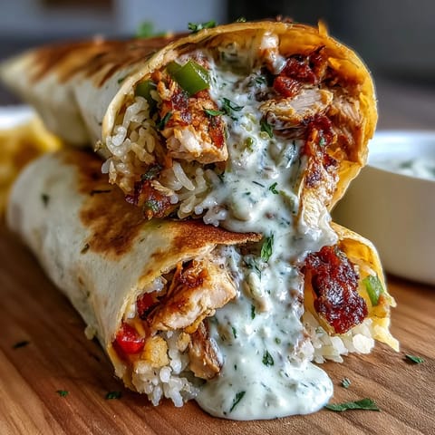 Hearty Chicken Bell Pepper Ranch Burritos with melted cheddar, sautéed veggies, and creamy ranch in a soft tortilla wrap.