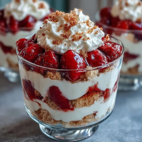 Layered Galentine's Strawberry Shortcake Trifle with juicy strawberries, fluffy whipped cream, and tender shortcake cubes in a glass bowl.
