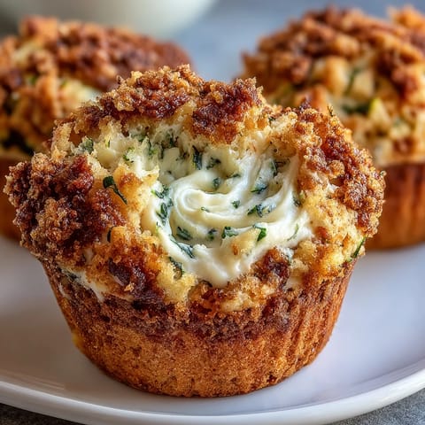 Golden-brown muffins bursting with fresh carrot and zucchini, topped with a sweet cream cheese swirl for extra flavor.  