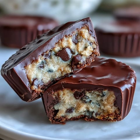 Decadent homemade peanut butter cups filled with rich eggless chocolate chip cookie dough, a perfect two-in-one dessert treat.