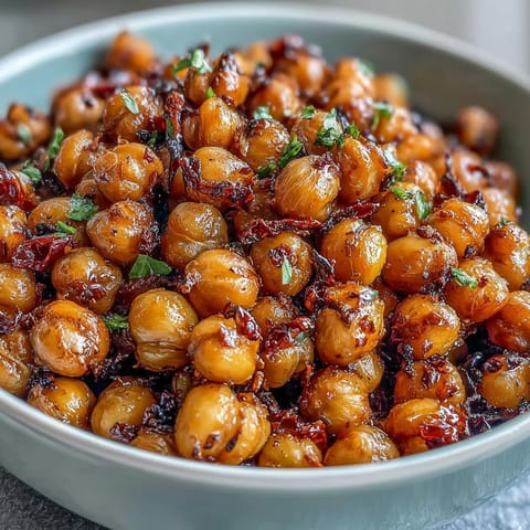 Golden oven-roasted chickpeas tossed with smoky paprika, cumin, and garlic for a crunchy, protein-rich snack or salad topping.