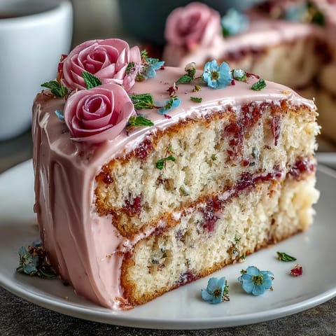 A festive vanilla cake adorned with pastel buttercream roses, tulips, and leaves for a charming spring birthday celebration.