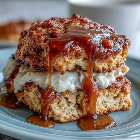 Golden scones speckled with fresh dandelion petals, drizzled with honey, and topped with clotted cream—springtime brunch perfection.