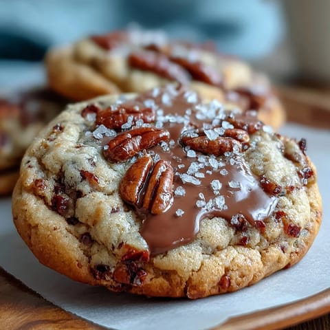 Warm butter pecan cookies with toasted pecans and flaky sea salt, perfect for dessert or a sweet snack.  