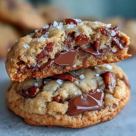 Golden-brown butter pecan cookies topped with sea salt, featuring rich nutty flavor and soft, chewy texture.  