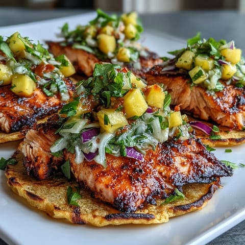Grilled salmon tacos with mango salsa, a fresh and vibrant summer dinner idea.  