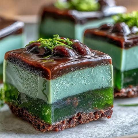 Elegant yokan Japanese red bean jelly with matcha layer, smooth and sweet, perfect for traditional dessert lovers.
