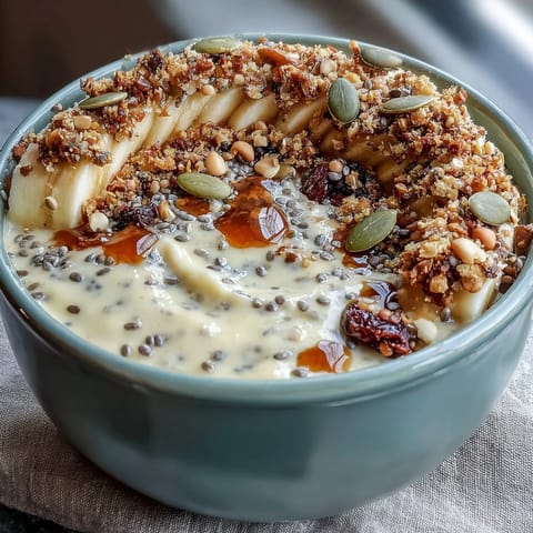 Creamy High Fiber Smoothie Bowl with banana and psyllium, vibrant toppings.