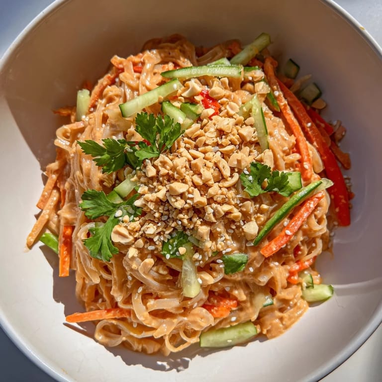 This delicious Spicy Peanut Noodle Salad is ready to eat, served with fresh lime wedges.