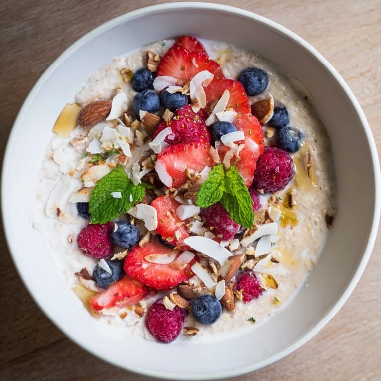 Vibrant Overnight Oats with Berries and Honey: chilled, textured oats topped with fresh fruit and nuts.