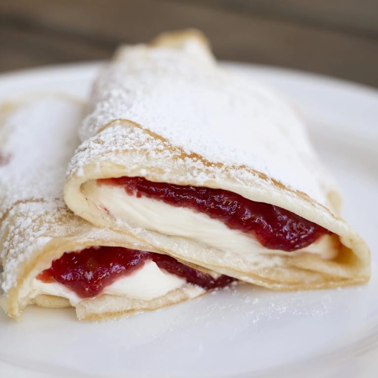 Delicate, rolled Snow Angel Tortilla Wraps showcasing creamy cheese and jam, a delightful snack for all ages.