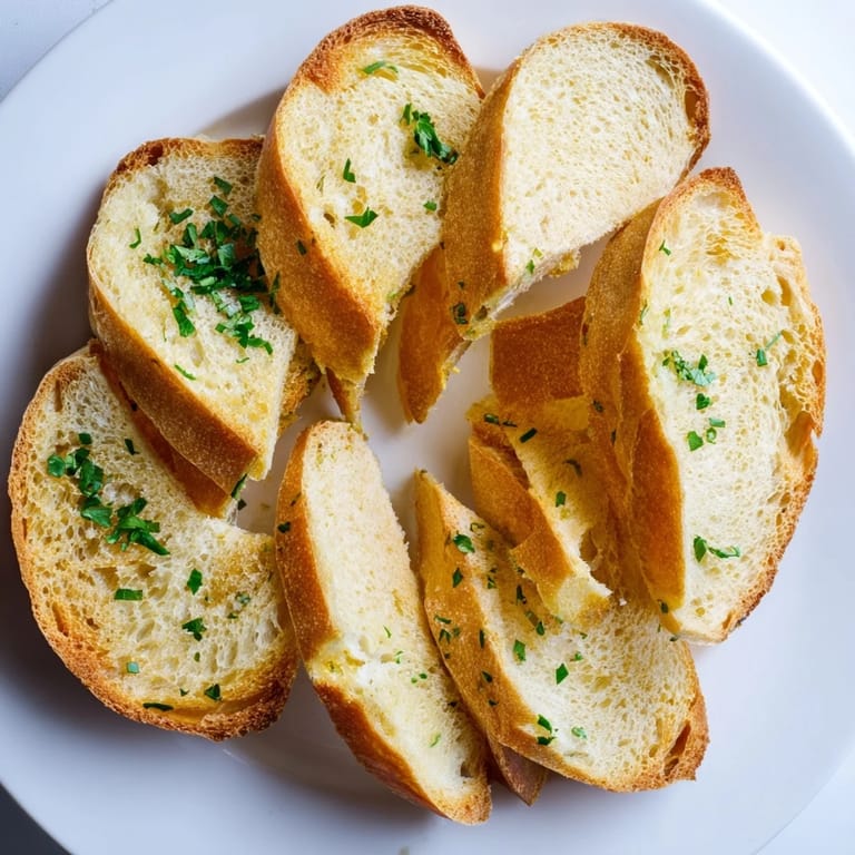 Crisp, toasted baguette slices displayed in a charming ring, ideal for dipping into hummus or enjoying with soup.