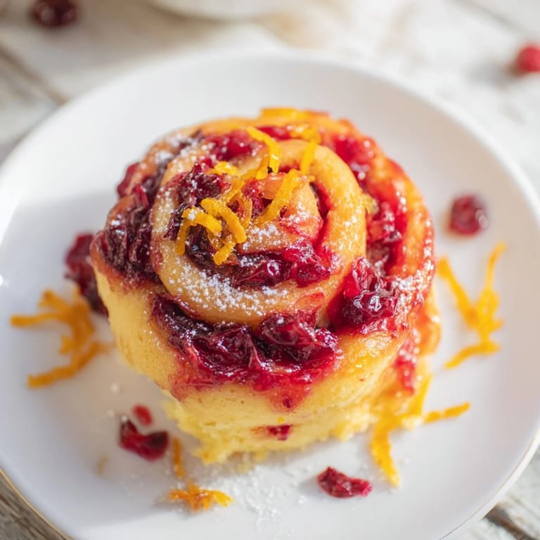 Warm, appetizing photo of the Cranberry Orange Swirl cake, swirled beautifully before baking.