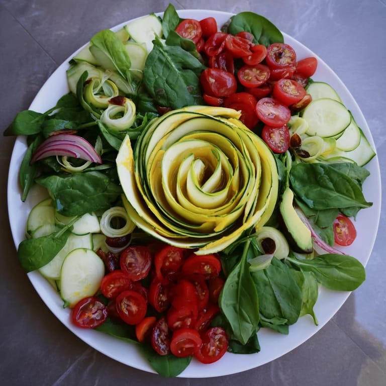 Close-up view of the prepared Fibonacci Fan Salad, illustrating the fresh, balanced flavors in a stunning creation.