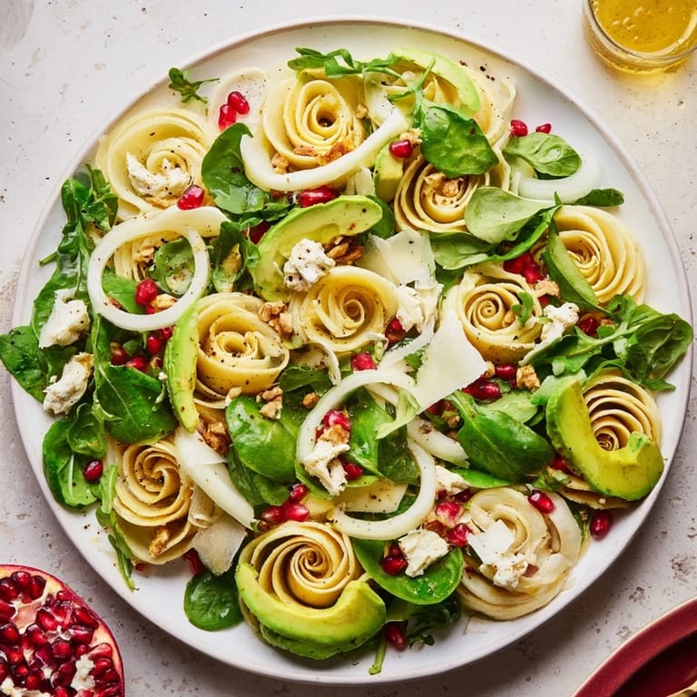 Vivid image of the Fibonacci Fan Salad, showcasing the spiral's texture of leafy greens and ripe tomatoes.