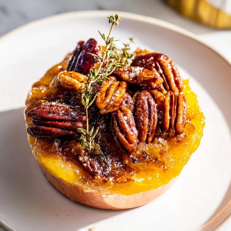 Warm, inviting "Copper Kettle" appetizer: sweet dates and pecans nestled atop onion jam.