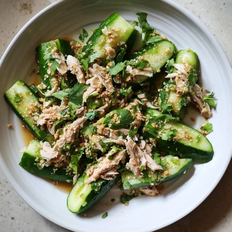 A colorful serving of Whole Cucumber Logan Salad, ready for a delicious and gluten-free dinner.