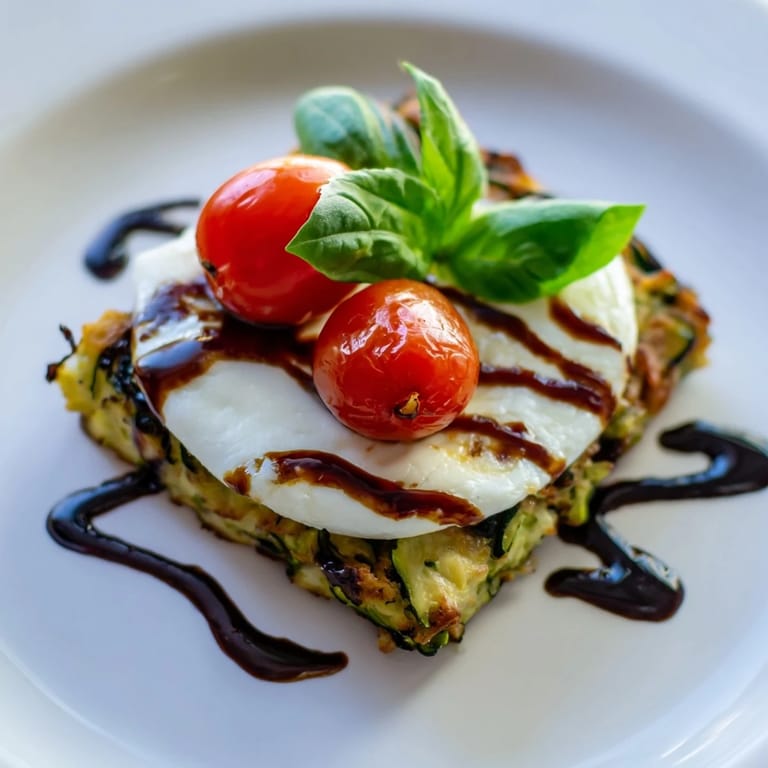 Freshly baked Zucchini Caprese Bites arranged, showcasing vibrant red tomatoes and creamy cheese, ready to eat.