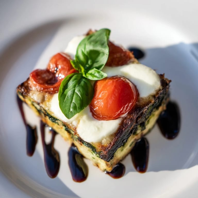 Close-up of delicious Zucchini Caprese Bites, drizzled with balsamic, a simple and vegetarian appetizer.