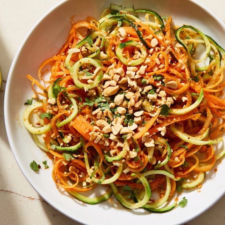 Close-up of a refreshing Spicy Cucumber Noodle Bowl, garnished with cilantro and chopped peanuts.