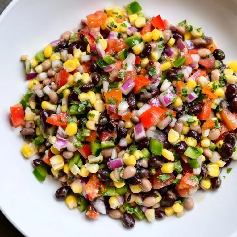 Close-up of a flavorful Cowboy Caviar Salad showcasing fresh ingredients ideal for summer gatherings.
