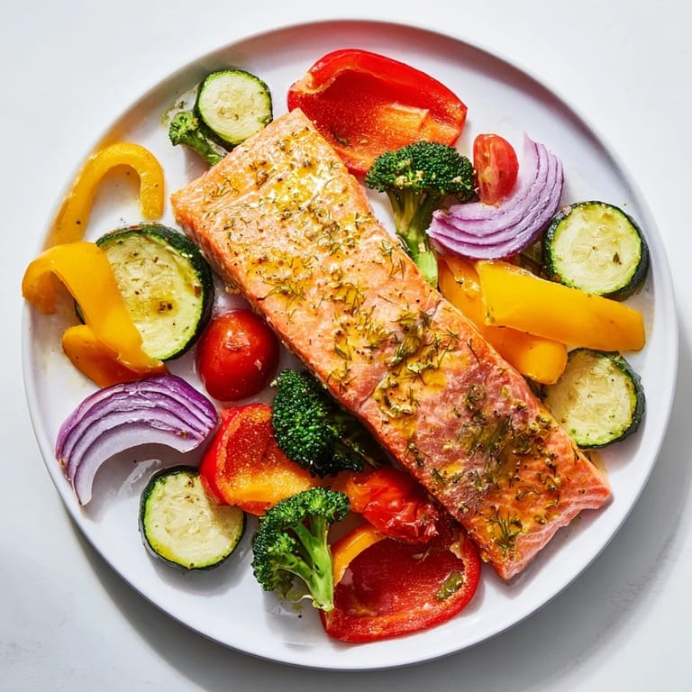 Sheet pan bursting with flavor: a delicious Salmon Sheet Pan Bake, ready in under 35 minutes.