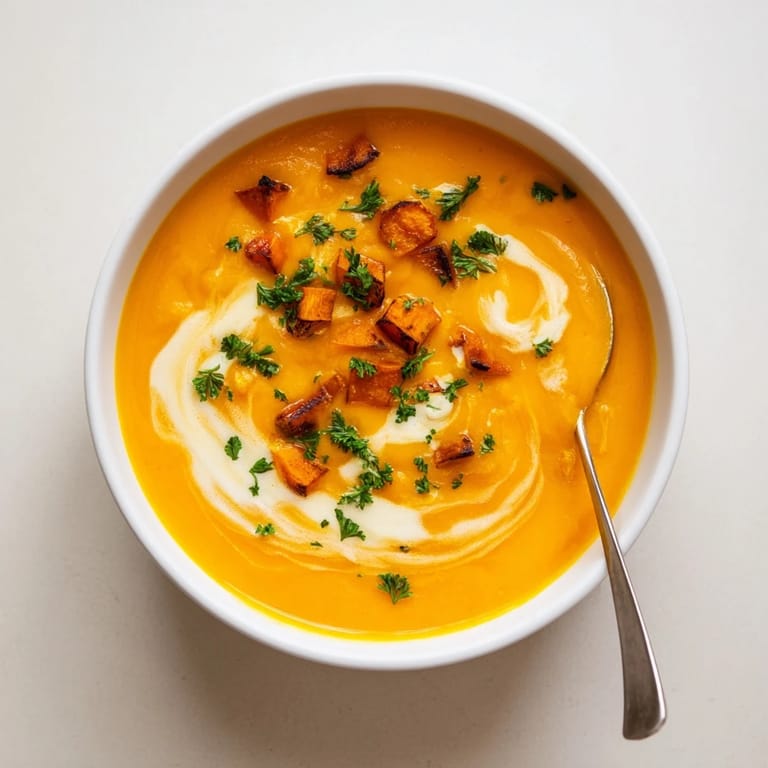 Hearty Carrot-Based Creamy Soup served with crusty bread, highlighting the velvety texture and warm spices.