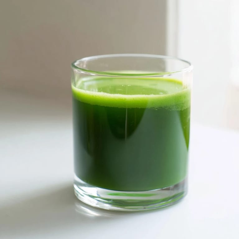 Cabbage and Kale Detox Juice served chilled with crisp cucumber and celery, a refreshing detox beverage for a healthy morning.